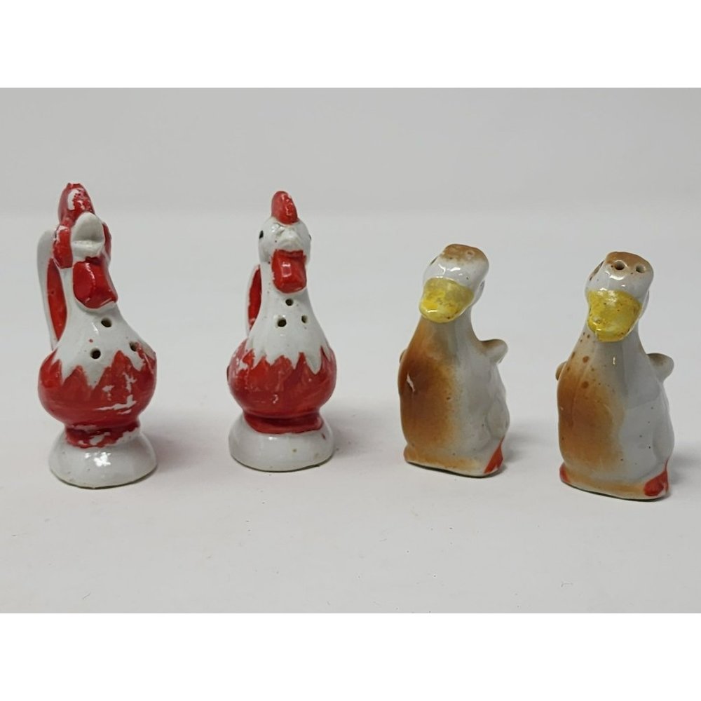Vintage Ducks&Chickens Salt Pepper Shakers Hand Painted Ceramic/Porcelain Japan